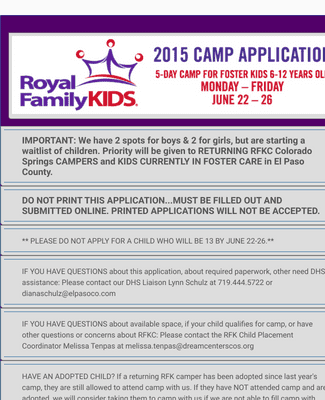 Kids Summer Camp Registration Form