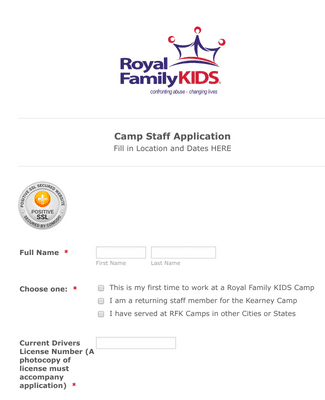 Form Templates: Royal Family Kids Camp Application Form