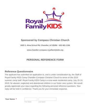 Form Templates: Royal Family KIDS' Camp Compass Reference Form