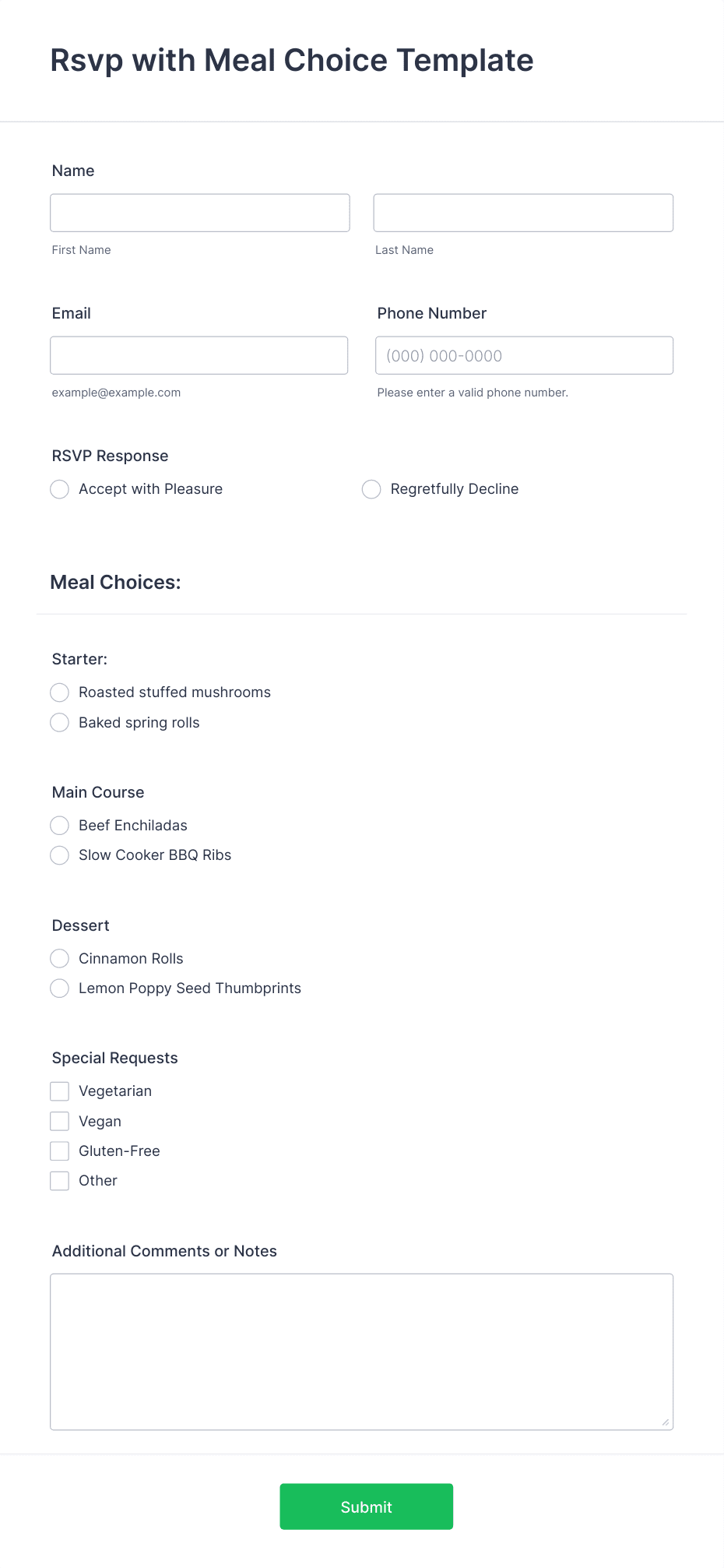 Template rsvp-with-meal-choice-template