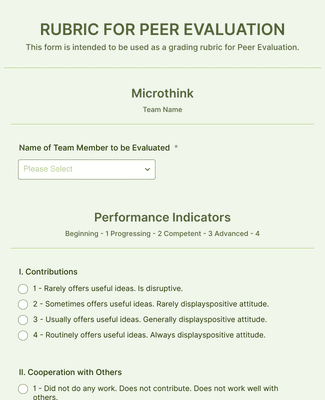 RUBRIC FOR PEER EVALUATION (Microthink)