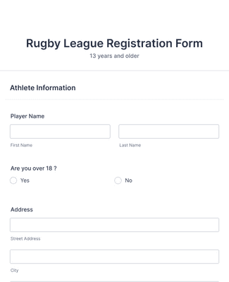 Form Templates: Rugby League Registration Form 