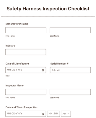 Form Templates: Safety Harness Inspection Checklist
