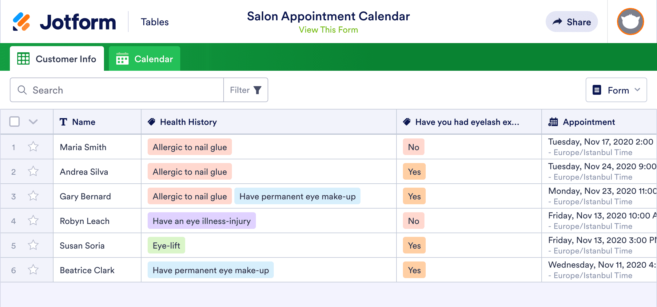Salon Appointment Calendar