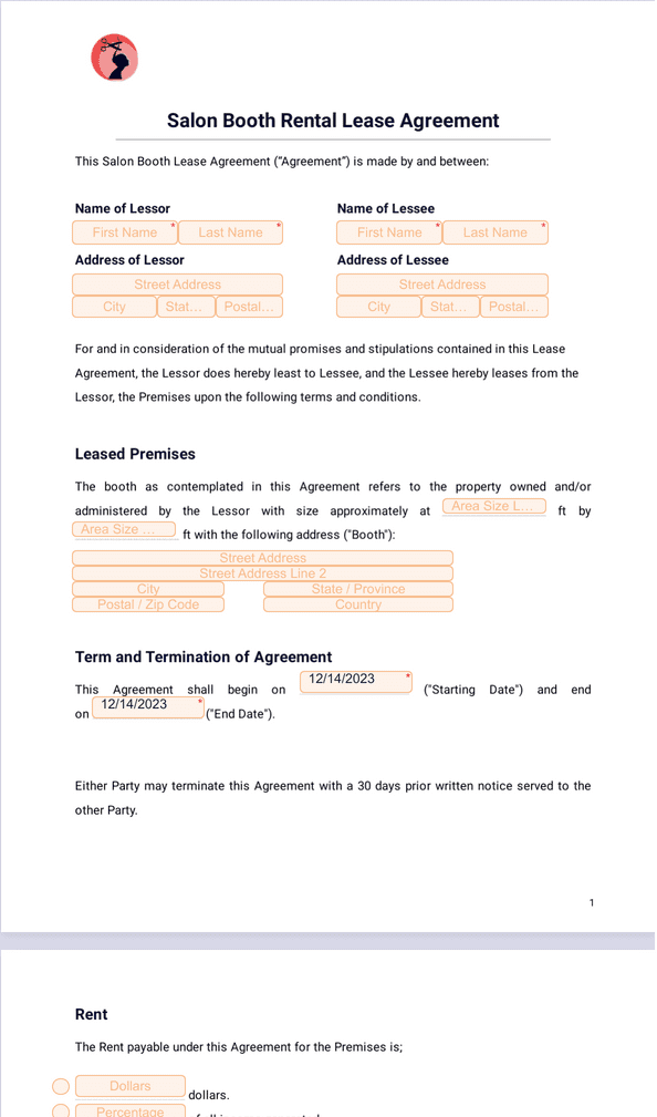 Salon Booth Rental Lease Agreement Sign Templates Jotform