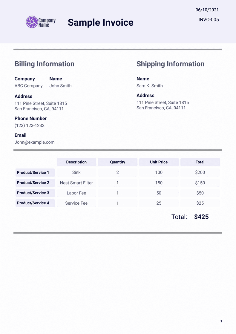 PDF Templates: Sample Invoice