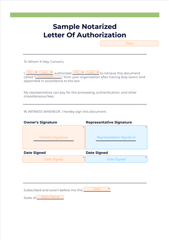 Sample Notarized Letter Of Authorization - Sign Templates | Jotform