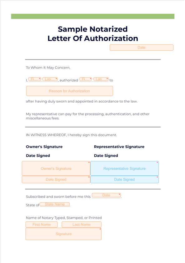 Sample Notarized Letter Of Authorization - Sign Templates | Jotform