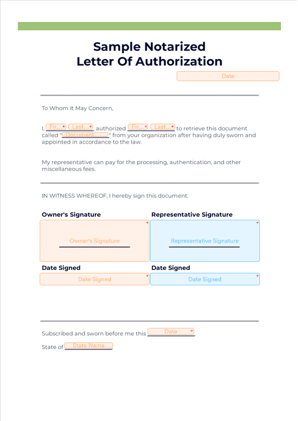 Sample Notarized Letter Of Authorization Sign Templates Jotform