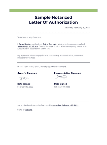 Sample Notarized Letter Of Authorization
