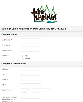 Sample Summer Camp Registration Form