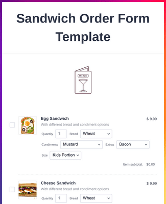 Sandwich Order Form Template