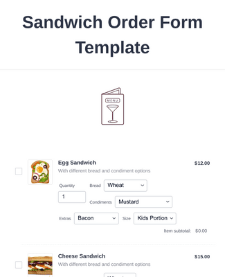 Form Templates: Sandwich Order Form Template