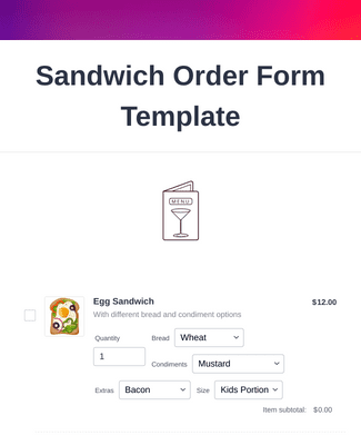 Sandwich Order Form Template