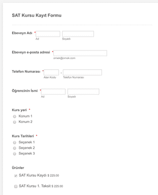 Form Templates: SAT Kursu Kayıt Formu