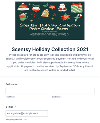 Form Templates: Scentsy Holiday Collection 2021