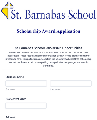 Form Templates: Scholarship Application 2021 2022