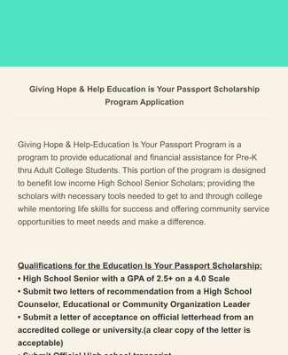 Scholarship Program Application Form