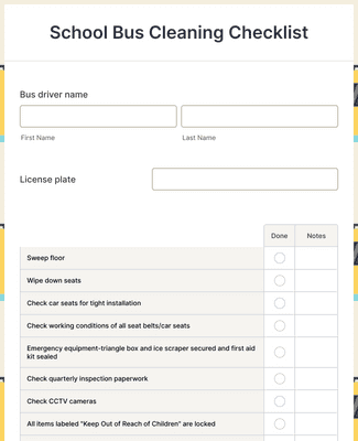 Form Templates: School Bus Cleaning Checklist Form