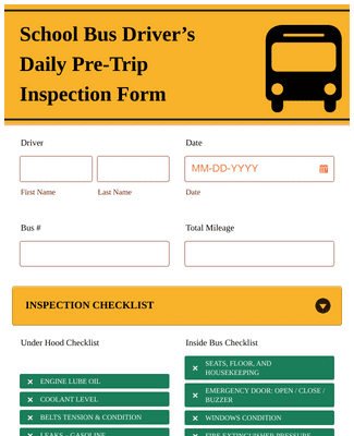 School Bus Driver’s Daily Pre-Trip Inspection Form