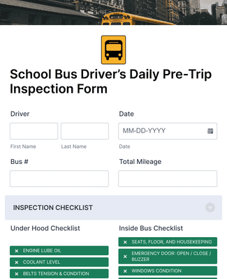 Form Templates: School Bus Driver’s Daily Pre Trip Inspection Form