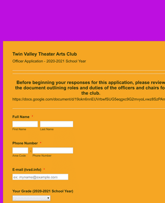 Form Templates: School Club Application Form