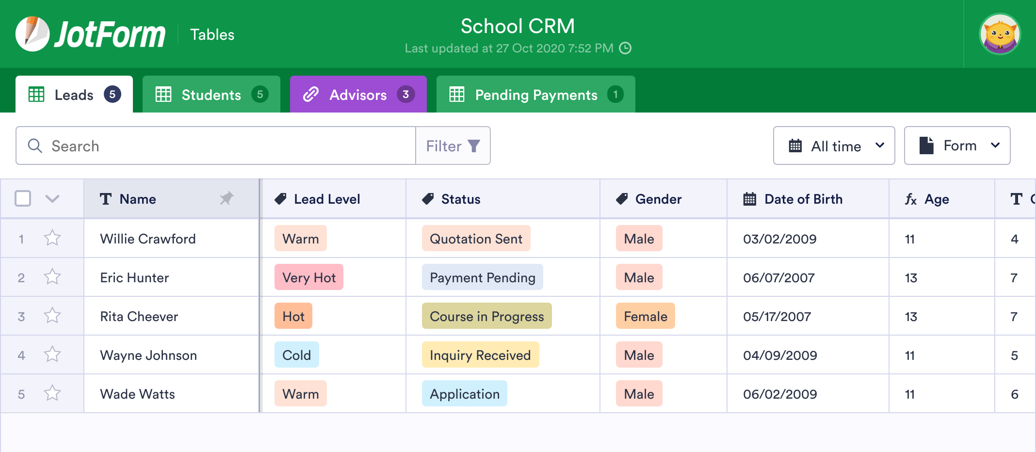 School CRM Template | JotForm Tables