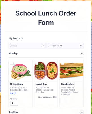 Form Templates: School Lunch Order Form