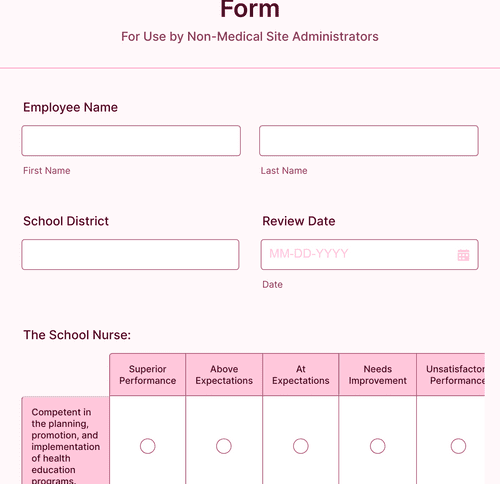 Form Templates: School Nurse Performance Evaluation Form 