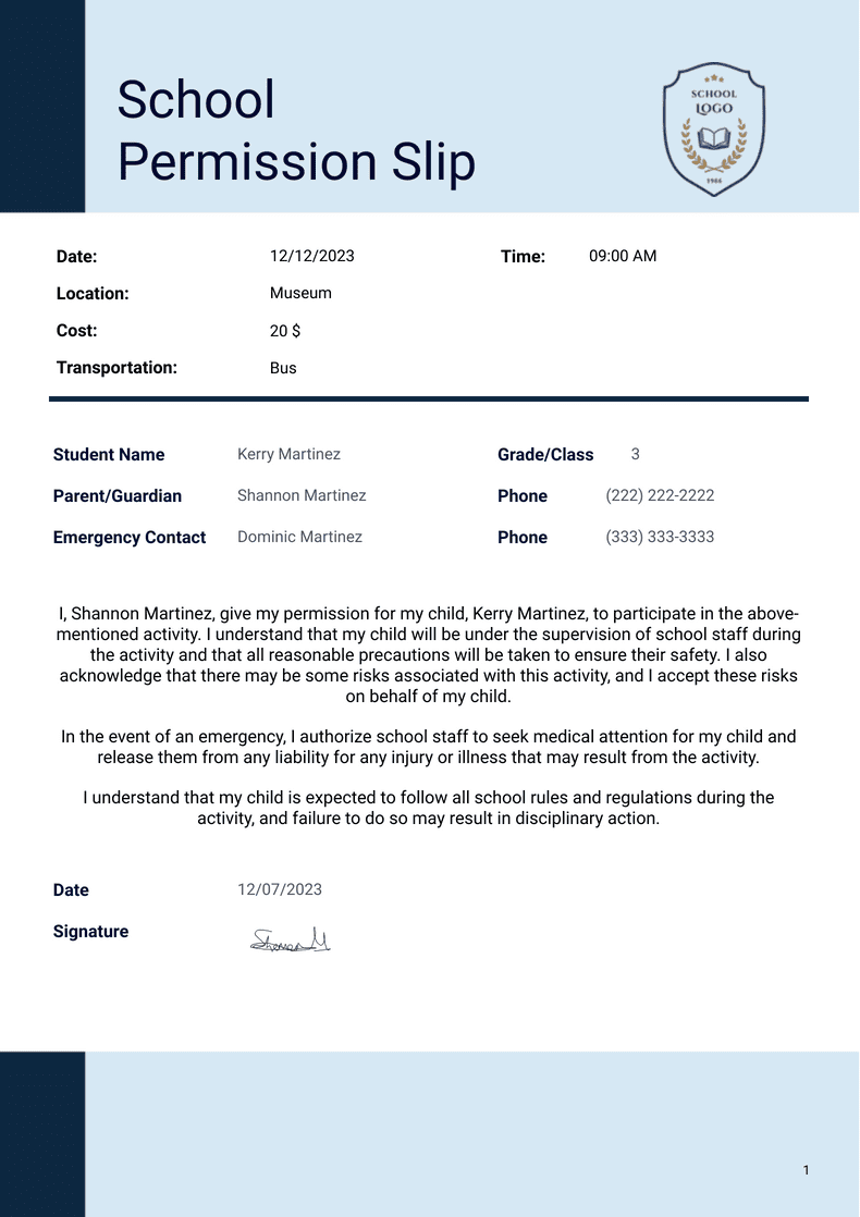 Permission Letter For School