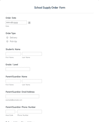 School Supply Order Form