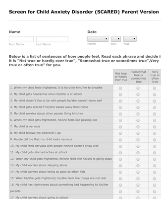 Scared Evaluation Form- Parent Version Form Template | Jotform