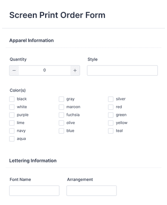 Screen Printing Order Form
