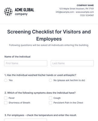 Form Templates: Screening Checklist For Visitors And Employees
