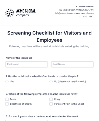 Screening Checklist for Visitors and Employees