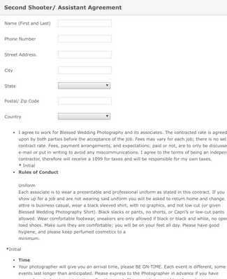 Second Shooter Assistant Agreement Form Template Jotform