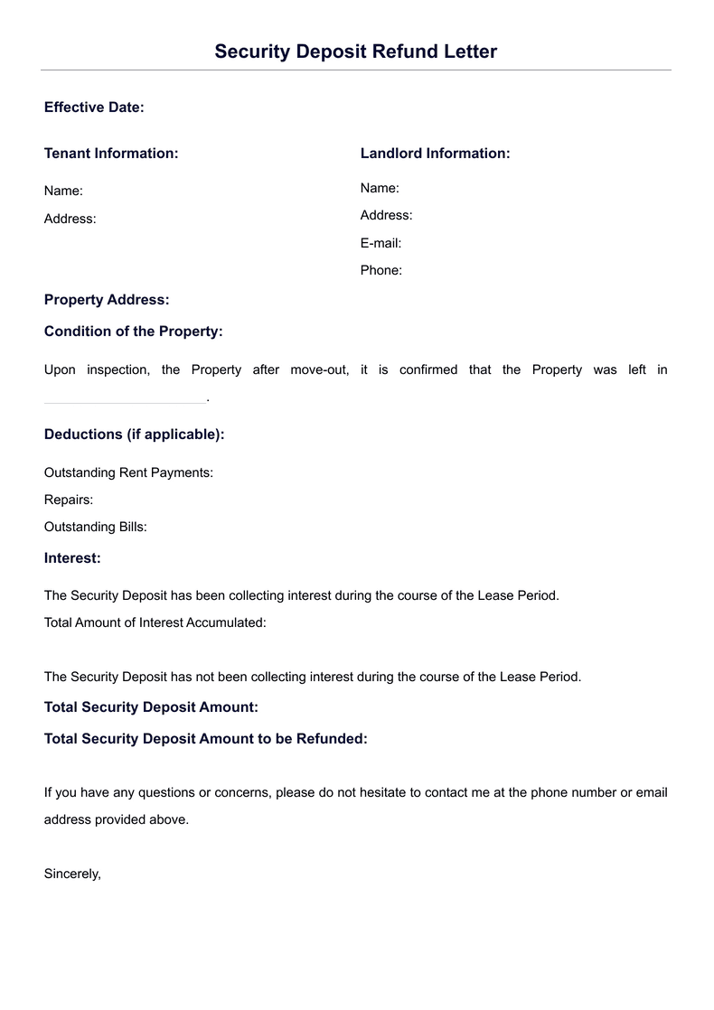 Security Deposit Refund Letter Sign Templates Jotform