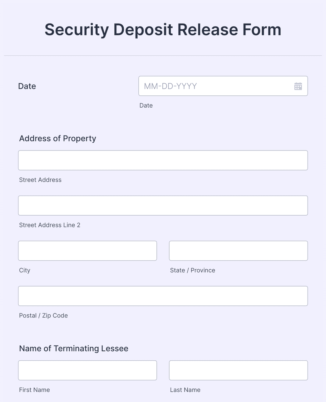 Security Deposit Release Form Template Jotform