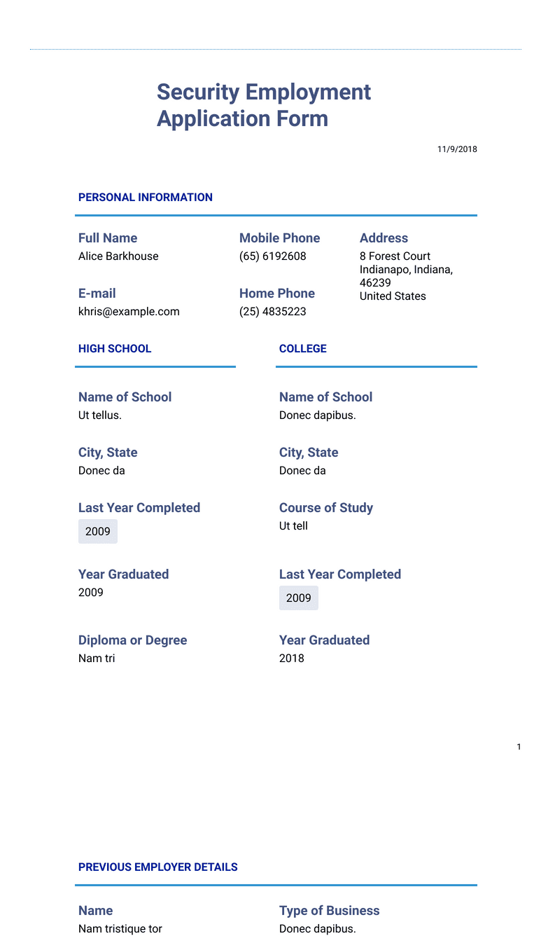 Security Employment Application Template PDF Templates Jotform