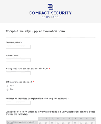 Security Service Evaluation Form