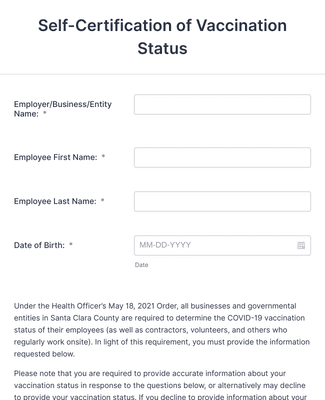 Form Templates: Self Certification of Vaccination Status