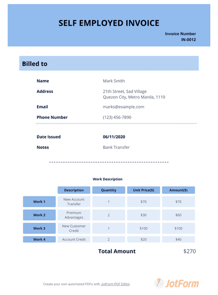invoice for self employed