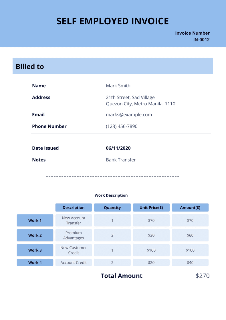 Invoice Template Self Employed Word