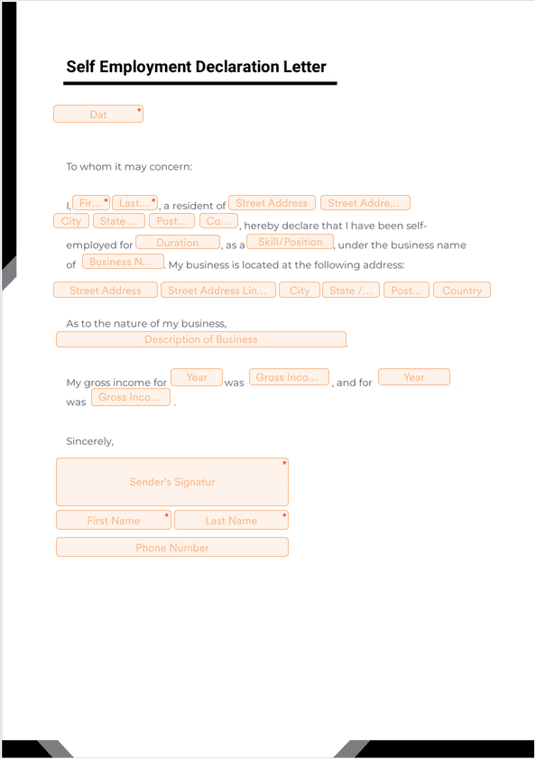 Self Employment Declaration Letter Sign Templates Jotform 3365