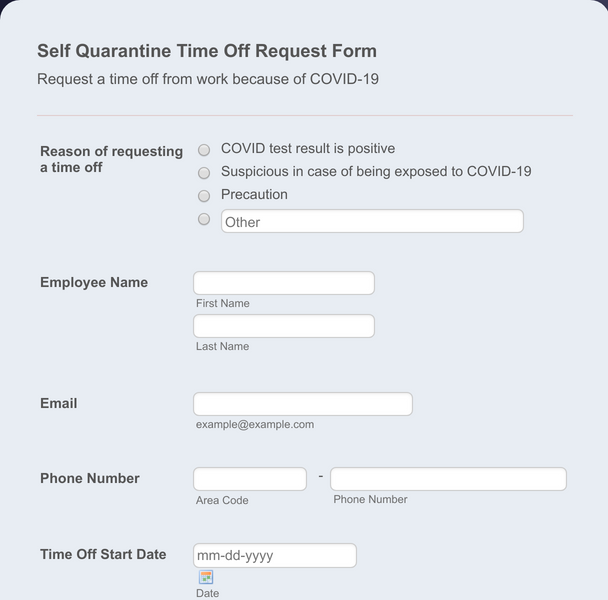 Self Quarantine Time Off Request Form