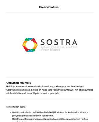 Form Templates: Self Reflective Test Sostra Project FI