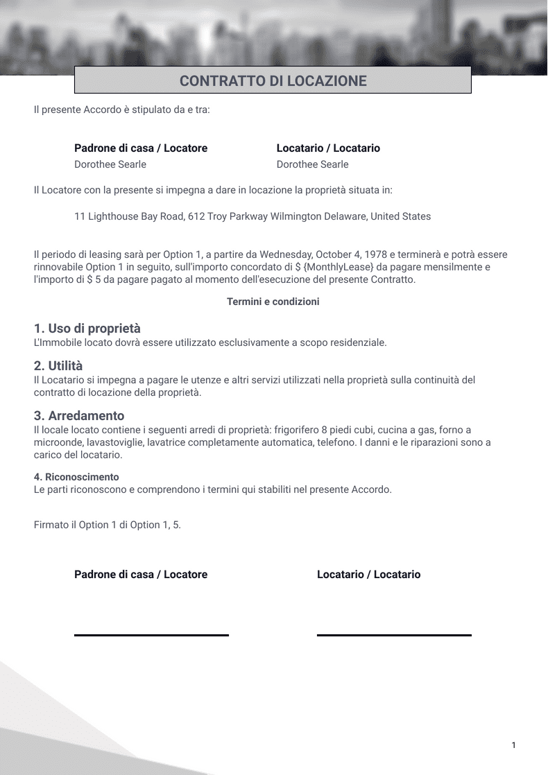 Contratto Di Locazione Esempio Contratto Di Locazione Fac Simile FFGIZ