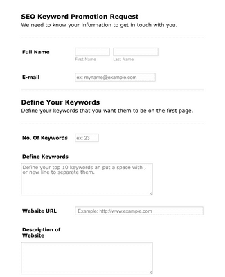 SEO Keyword Promotion Request Form