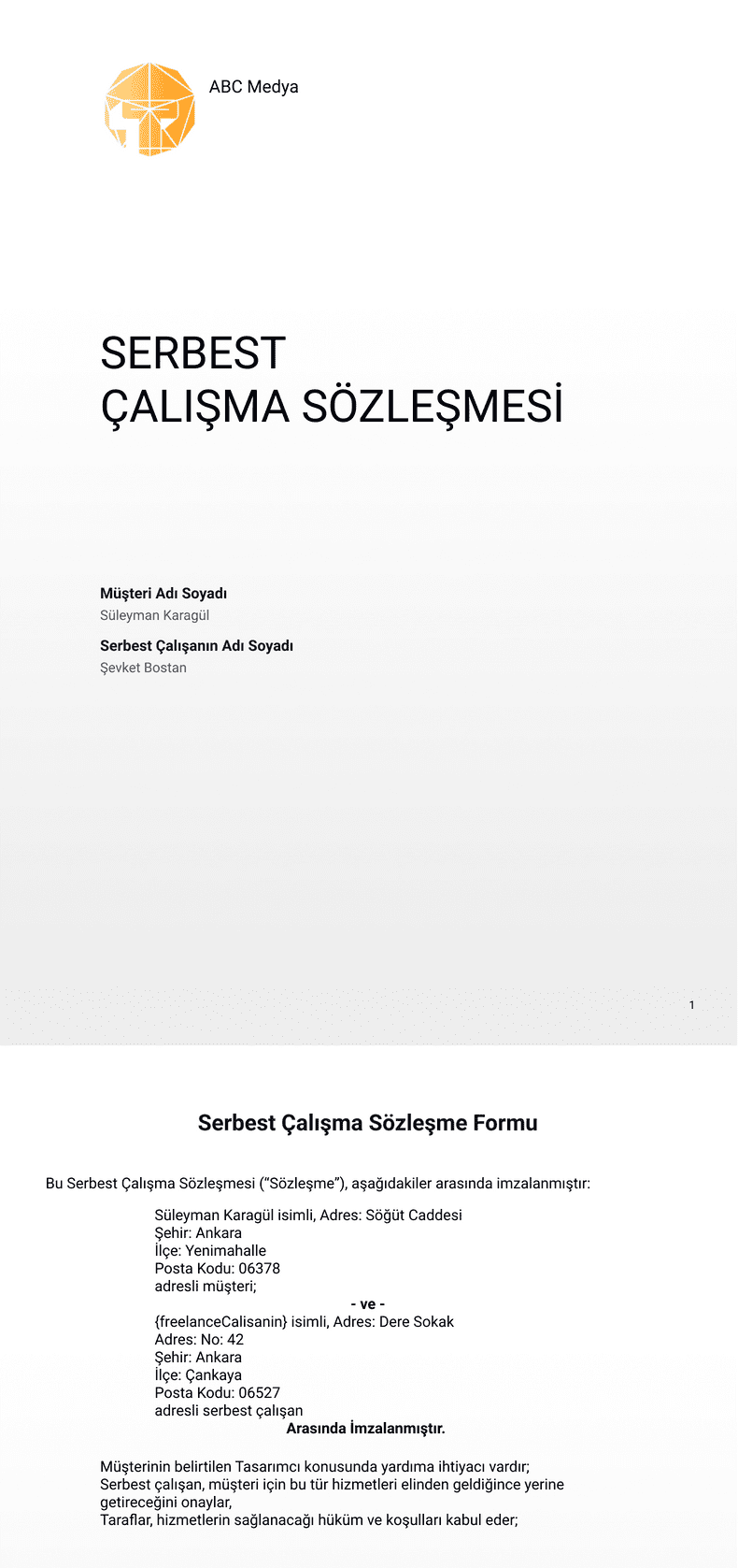PDF Templates: Serbest Çalışma Sözleşmesi Şablonu
