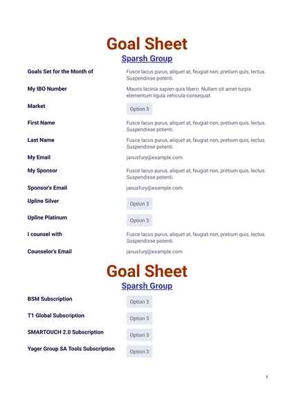 SG Goal Sheet
